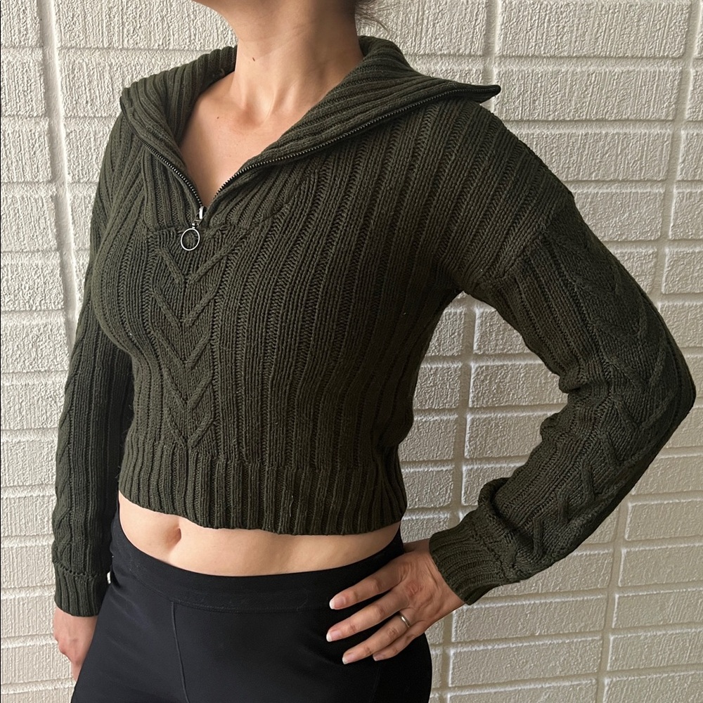 Pink Rose Cropped Half Zip Sweater